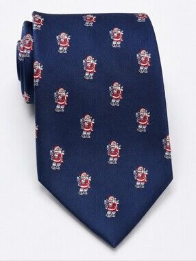 Merona 100% Silk Navy Blue Santa Christmas Holiday Tie 60"